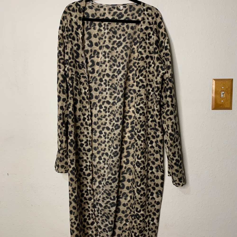 Leopard print duster kimono cardigan